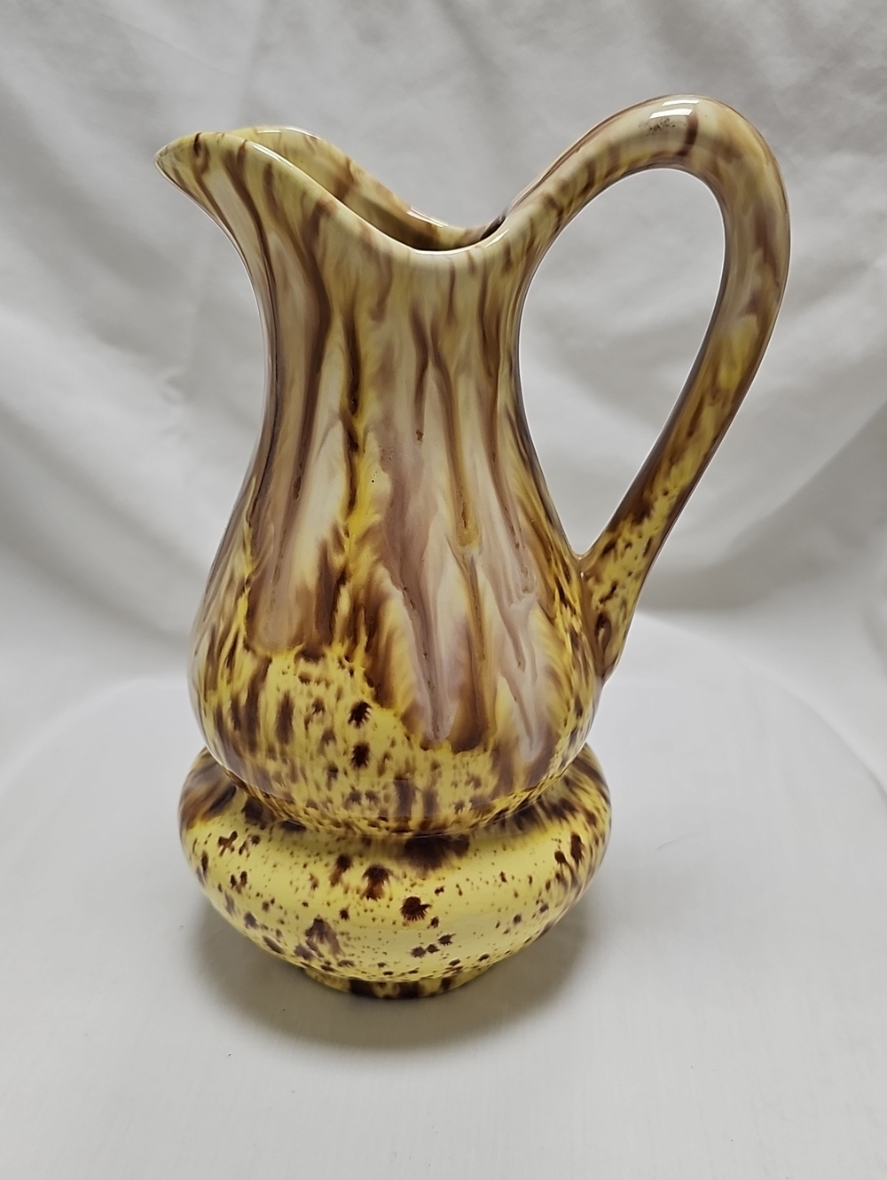 Yellow and Brown Art Glass Pitcher Vase - Decorative Home Art